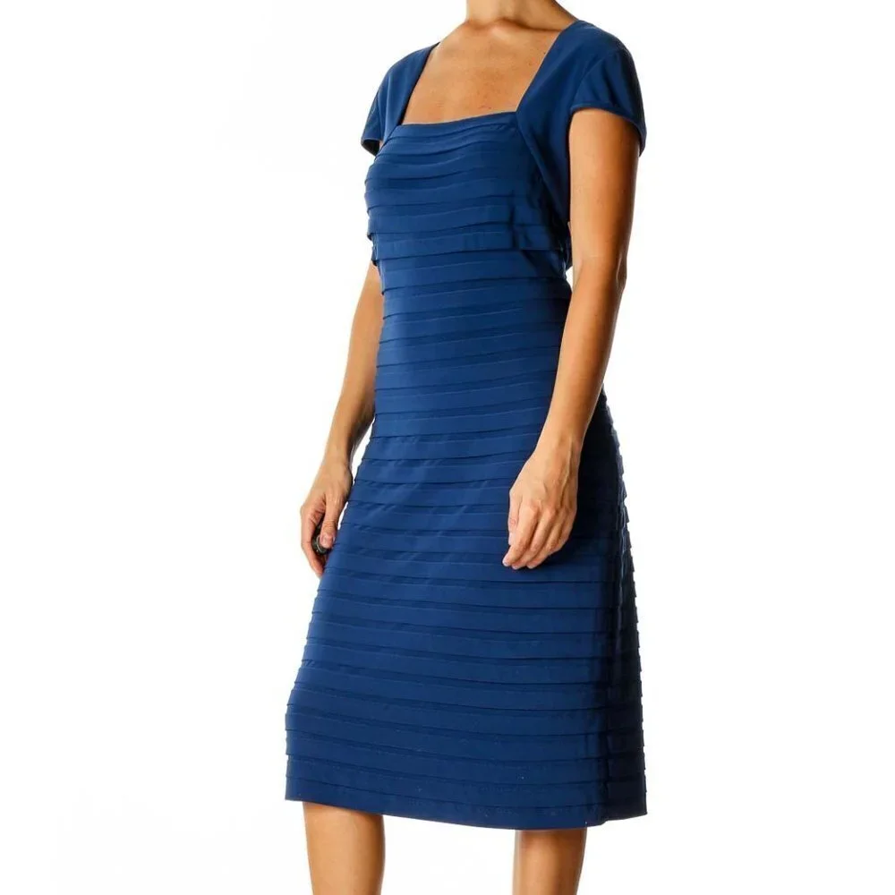 Adrianna Papell Blue Solid Classic Sheath Dress - Picture 2 of 3